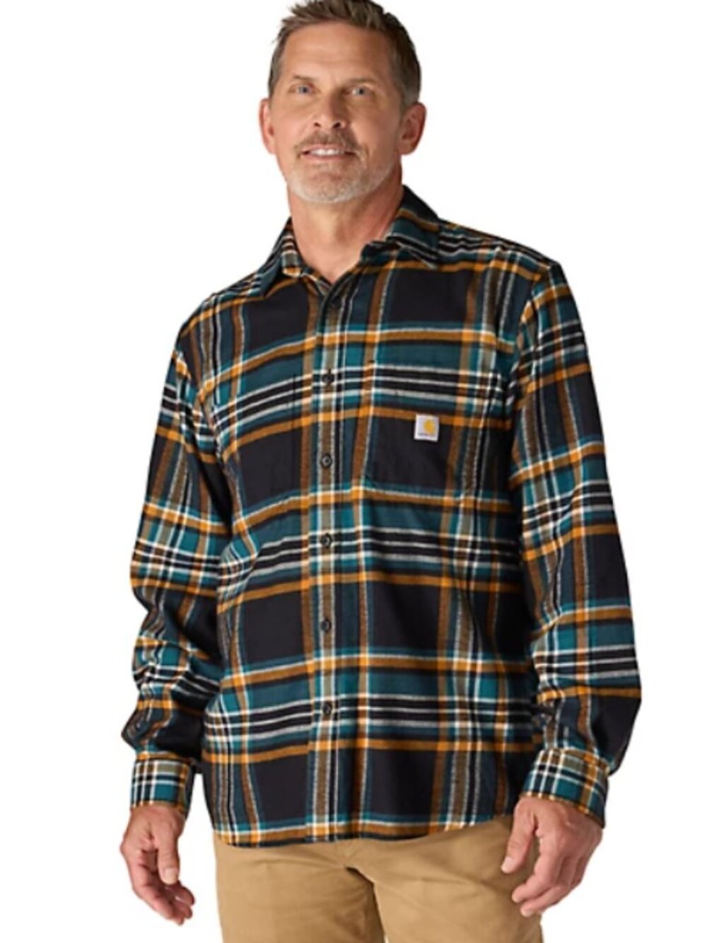 Carhartt Hamilton Flannel Shirt L Tall Black Gold Green Plaid NWT